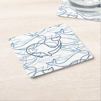 Posavasos Cuadrado De Papel Ballenas de contorno