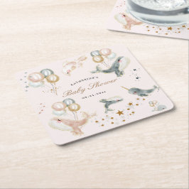 Posavasos Cuadrado De Papel Ballenas mágicas Globos Estrellas Baby Shower