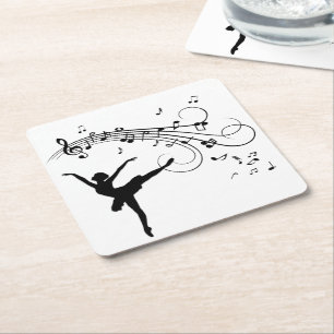Posavasos Cuadrado De Papel Ballerina Dancing and Music Follows