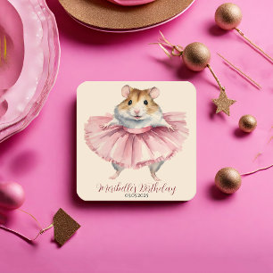 Posavasos Cuadrado De Papel Ballerina Hamster Chica Cumpleaños Gracias