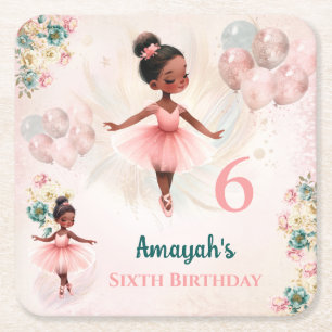 Posavasos Cuadrado De Papel Ballerina Piel Oscura Pink Verde azulada Floral Cu