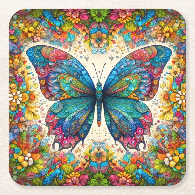 Posavasos Cuadrado De Papel Ballet arco iris de una mariposa (Anverso)