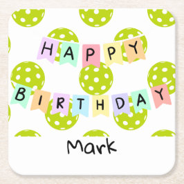 Posavasos Cuadrado De Papel Baloncesto con banderas de feliz cumpleaños