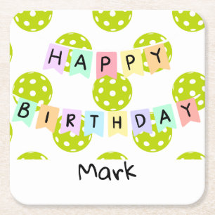 Posavasos Cuadrado De Papel Baloncesto con banderas de feliz cumpleaños