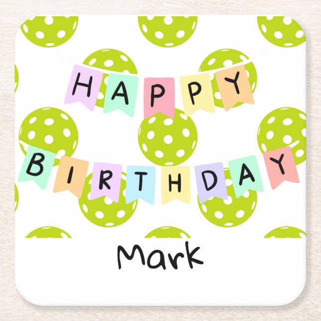 Posavasos Cuadrado De Papel Baloncesto con banderas de feliz cumpleaños (Anverso)