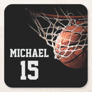 Posavasos Cuadrado De Papel Baloncesto Tu Nombre