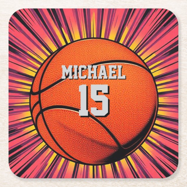 Posavasos Cuadrado De Papel Baloncesto Tu Nombre Pop Art (Anverso)