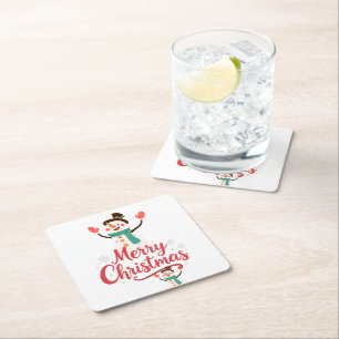 Posavasos Cuadrado De Papel Bálsamo Labial Feliz Navidad Muñeco de Nieve Festi