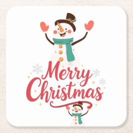 Posavasos Cuadrado De Papel Bálsamo Labial Feliz Navidad Muñeco de Nieve Festi