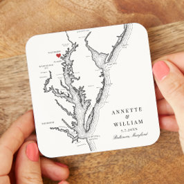 Posavasos Cuadrado De Papel Baltimore Maryland Elegante Boda blanco negro