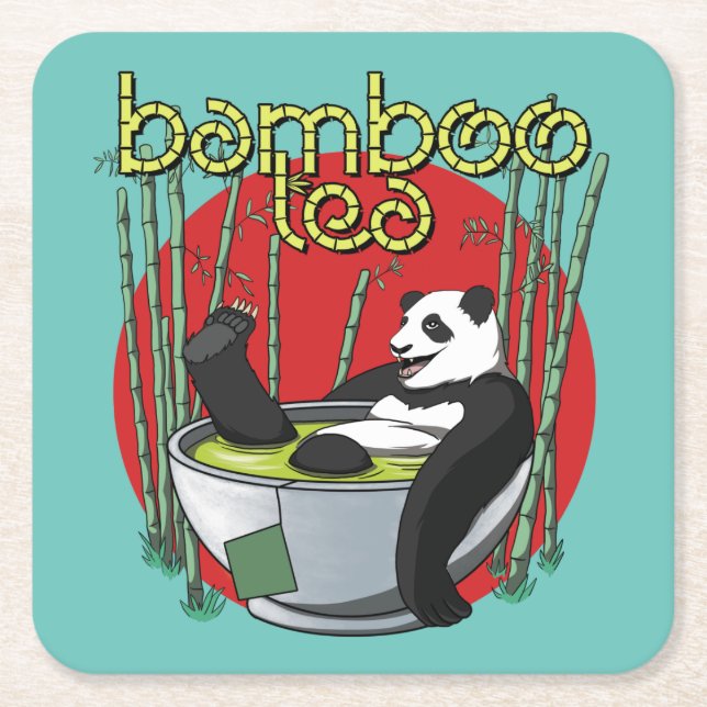 Posavasos Cuadrado De Papel Bamboo Tea Drinker Panda (Anverso)