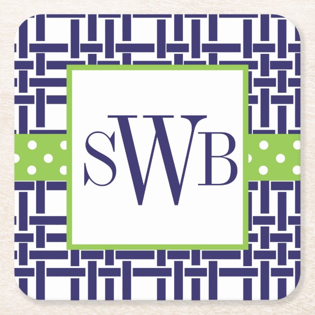 Posavasos Cuadrado De Papel Bambú y grano Monogramados de papel (Anverso)