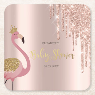 Posavasos Cuadrado De Papel Bañador de bebé Flamenco Rosa con Brillo de Drips