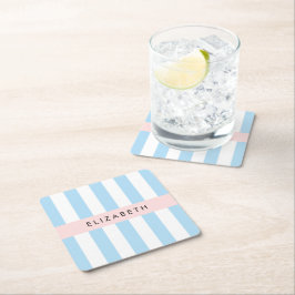Posavasos Cuadrado De Papel Bandas azules, Patrón rayado, Líneas, Su Nombre