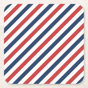 Posavasos Cuadrado De Papel Bandas blancas y azules rojas patrióticas