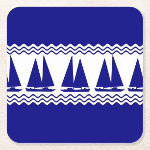 Posavasos Cuadrado De Papel Bandas costeras Náuticas Azules