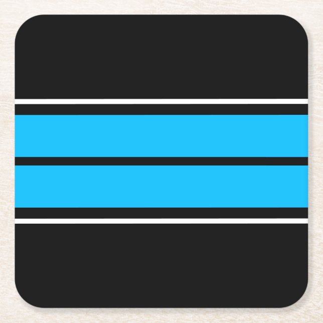 Posavasos Cuadrado De Papel Bandas de Carreras blanca azul cielo azul deportiv (Anverso)