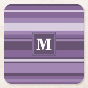 Posavasos Cuadrado De Papel Bandas de lavanda monogramo