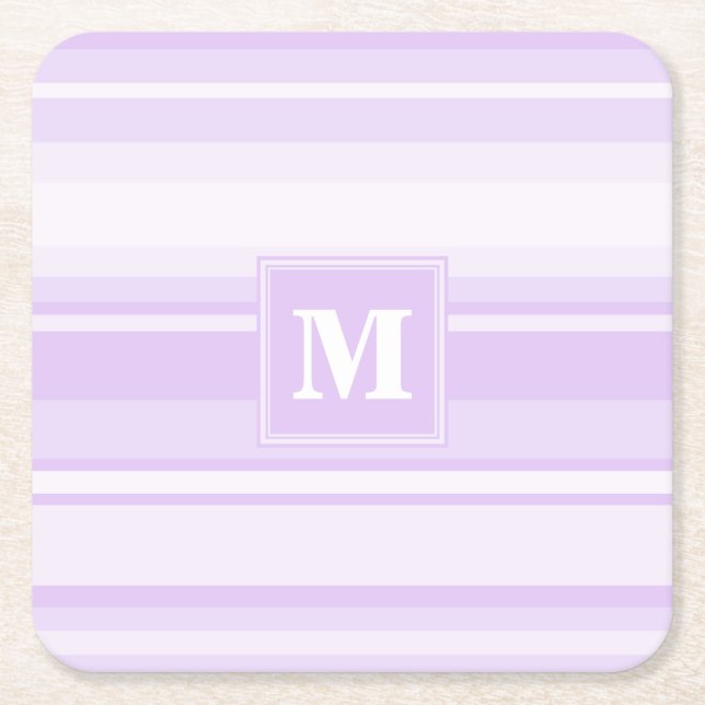 Posavasos Cuadrado De Papel Bandas de lilac monogramo (Anverso)