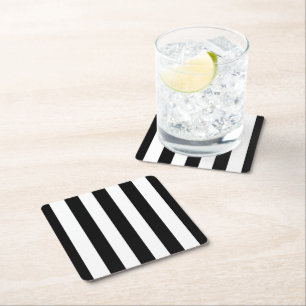 Posavasos Cuadrado De Papel Bandas en blanco y negro, patrón a rayas, líneas