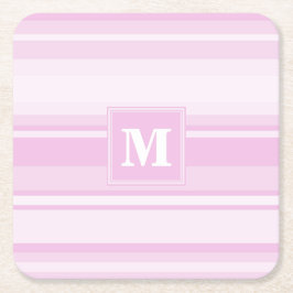 Posavasos Cuadrado De Papel Bandas rosadas para bebés monogramo