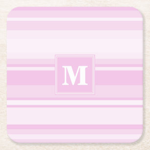 Posavasos Cuadrado De Papel Bandas rosadas para bebés monogramo