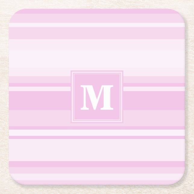 Posavasos Cuadrado De Papel Bandas rosadas para bebés monogramo (Anverso)