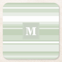 Posavasos Cuadrado De Papel Bandas verde pálido monograma