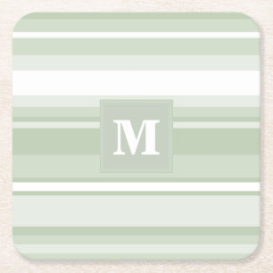 Posavasos Cuadrado De Papel Bandas verde pálido monograma