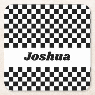 Posavasos Cuadrado De Papel Bandera a cuadros en blanco y negro