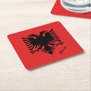 Posavasos Cuadrado De Papel bandera albanesa y boda Albania, fiesta /deportes