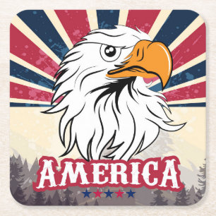Posavasos Cuadrado De Papel Bandera Americana / Eagle Coaster Set
