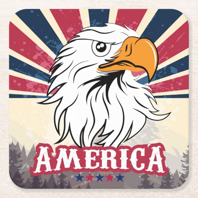 Posavasos Cuadrado De Papel Bandera Americana / Eagle Coaster Set (Anverso)