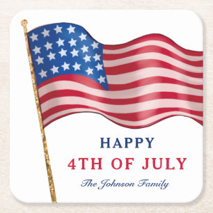 Posavasos Cuadrado De Papel Bandera Americana Feliz 4 de Julio