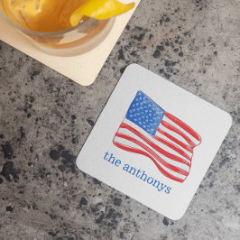 Posavasos Cuadrado De Papel Bandera Americana Personalizada Patriótica