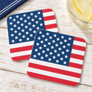 Posavasos Cuadrado De Papel Bandera Americana Roja Blanca y Azul Patriótica