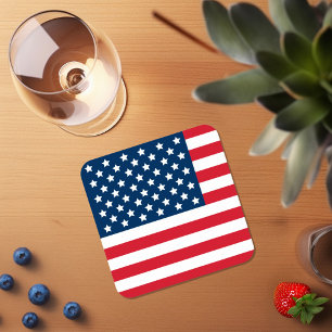 Posavasos Cuadrado De Papel Bandera Americana Roja Blanca y Azul Patriótica