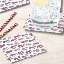 Posavasos Cuadrado De Papel Bandera Americana Rojo Blanco Azul Patriótico
