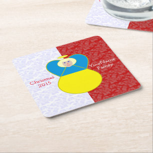 Posavasos Cuadrado De Papel Bandera Ángel ucraniana en rojo y blanco personali