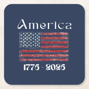 Posavasos Cuadrado De Papel Bandera de América 1776 a 2026 EE. UU. 250 Anivers