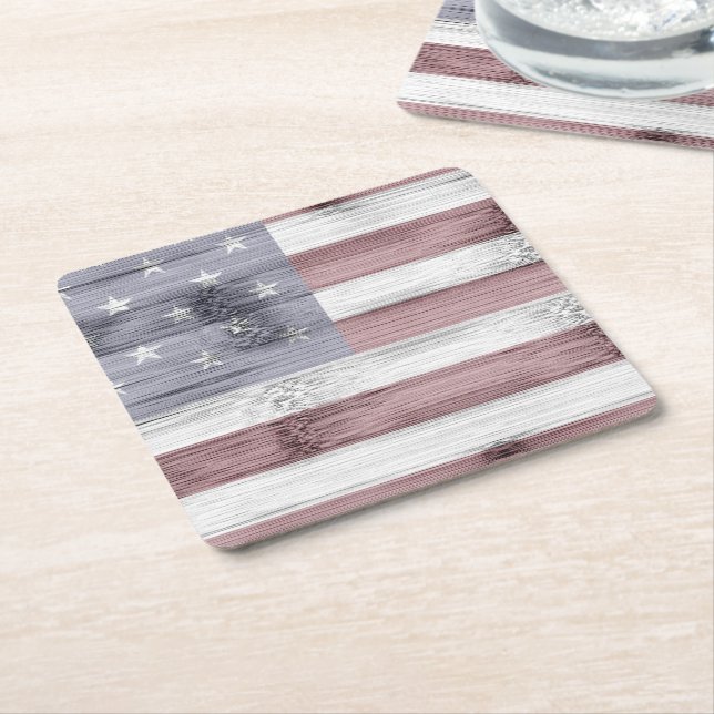 Posavasos Cuadrado De Papel Bandera de Estados Unidos de la Madera Azul Rojo R (En perspectiva)