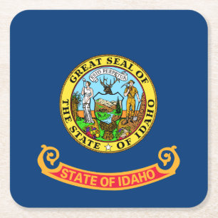 Posavasos Cuadrado De Papel Bandera de Idaho: el Estado de la Gema, Montaña Oe