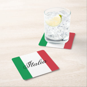 Posavasos Cuadrado De Papel Bandera de Italia Orgullo Italiano País Europa