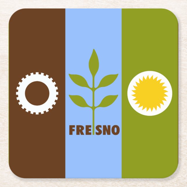 Posavasos Cuadrado De Papel Bandera de la ciudad de Fresno, California (Anverso)