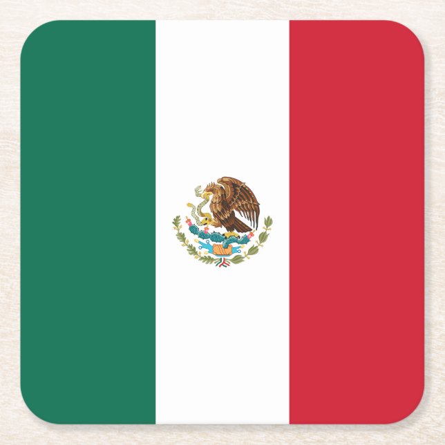 Posavasos Cuadrado De Papel Bandera de México (Anverso)