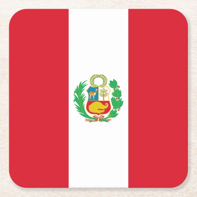 Posavasos Cuadrado De Papel Bandera de Perú (Anverso)