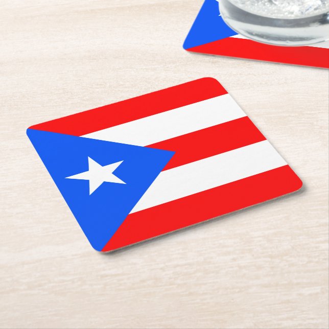 Posavasos Cuadrado De Papel Bandera de Puerto Rico (En perspectiva)