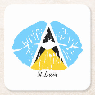 Posavasos Cuadrado De Papel Bandera de St Lucia labios 