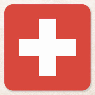 Posavasos Cuadrado De Papel Bandera de Suiza