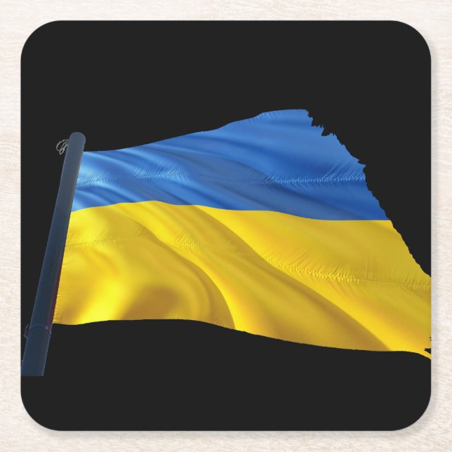 Posavasos Cuadrado De Papel Bandera de Ucrania - Guerra, política, sufrimiento (Anverso)